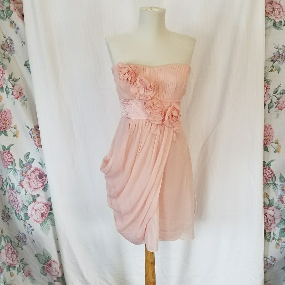 BCBG Maxazria Strapless Pink Chiffon Drape Dress